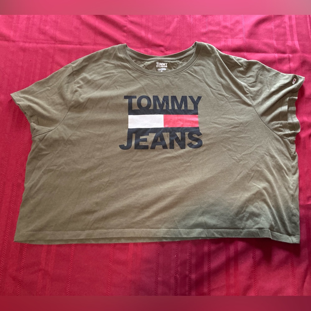 Tommy Jeans Crop Top-Army Green-Size 2XL